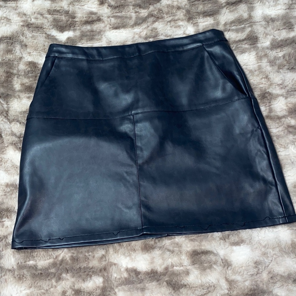 Black leather mini skirt